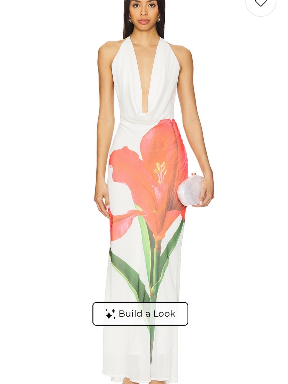 White Halter Maxi Dress with Large Floral Print
